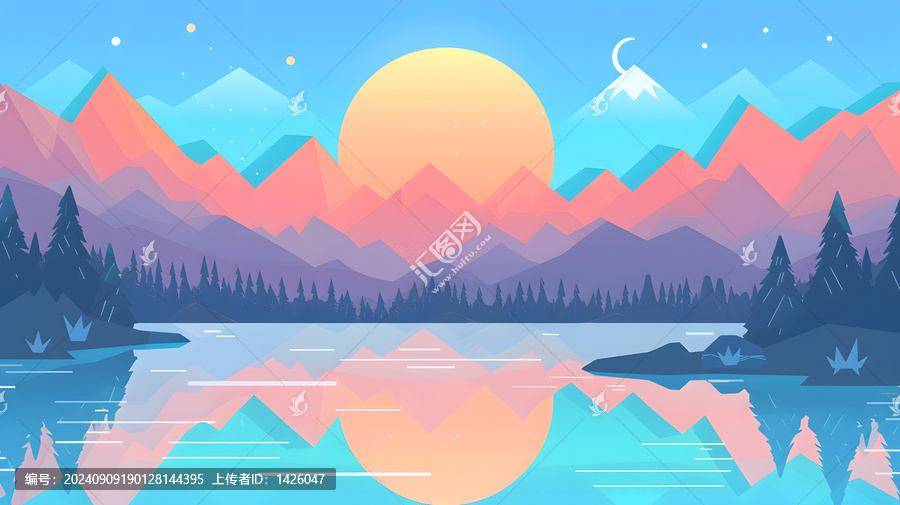 山湖日落風景