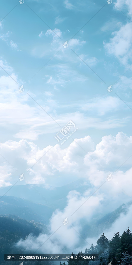 山間云海,藍(lán)天白云