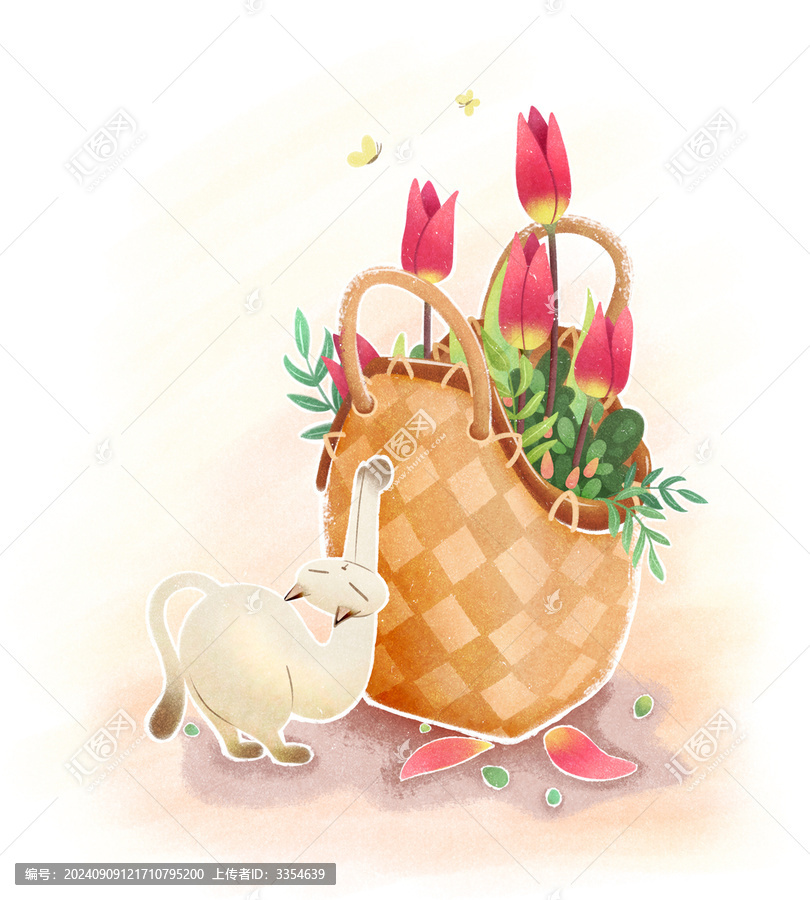 貓咪郁金香花籃