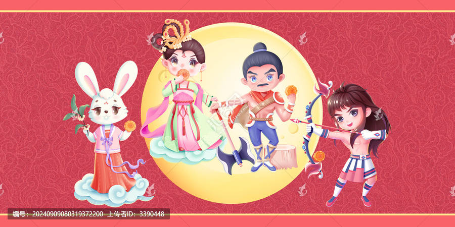卡通Q版中秋神話人物平面展板