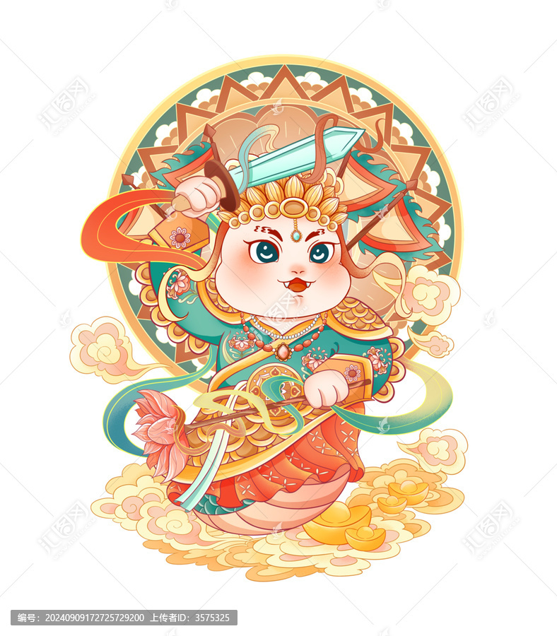 蛇年門(mén)神IP插畫(huà)門(mén)神貼尉遲恭