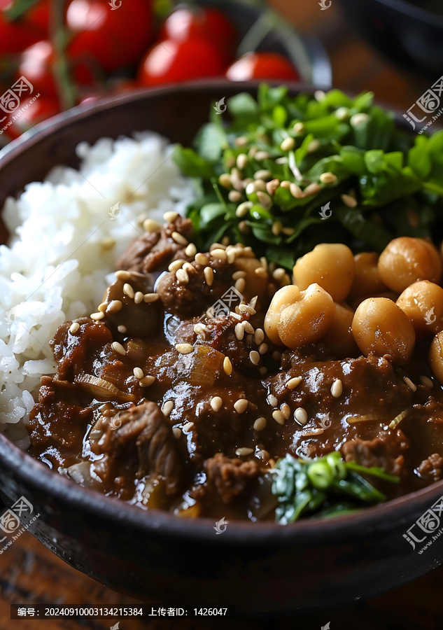 牛肉咖喱配鷹嘴豆和米飯