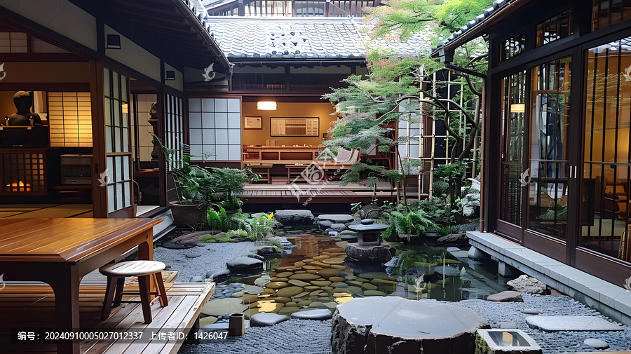 傳統(tǒng)日式房屋庭院花園