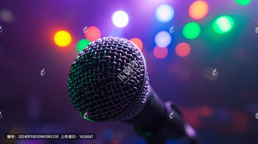 麥克風(fēng)特寫背景為模糊的彩色燈光