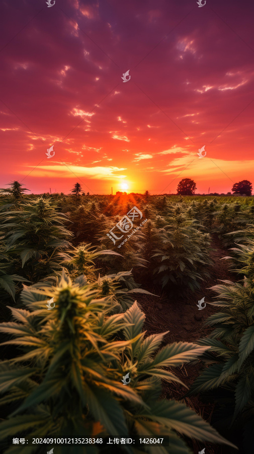 夕陽下的的大麻種植園
