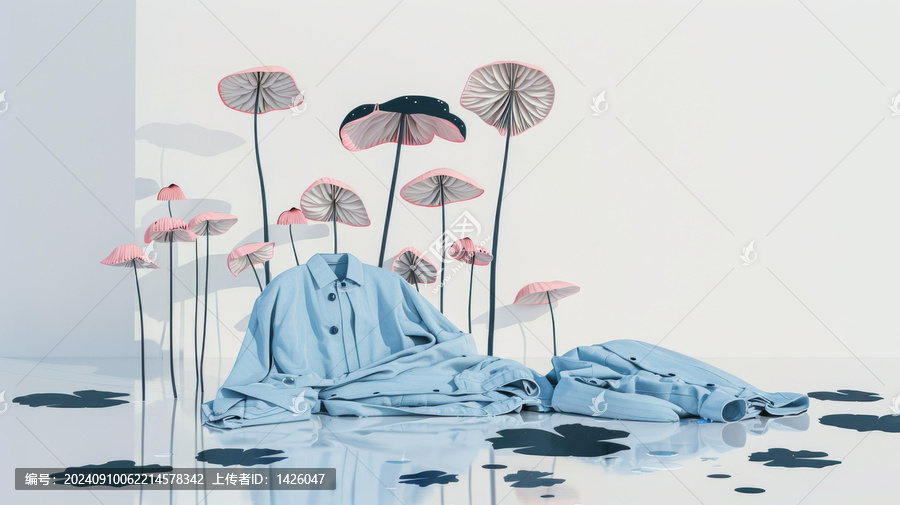 藍(lán)色的衣服和粉紅色的蘑菇