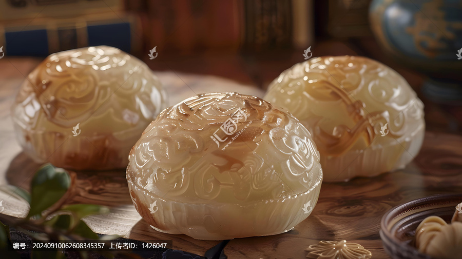 木質表面上的雕刻玉器