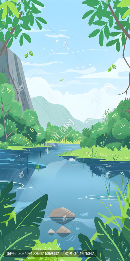 綠色河流山脈景觀