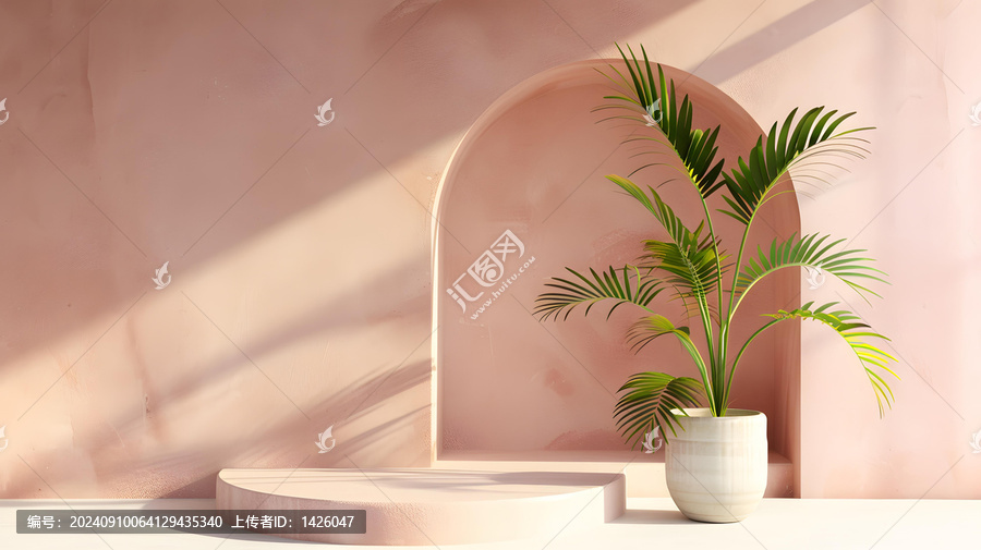 粉色背景的簡約植物3D渲染