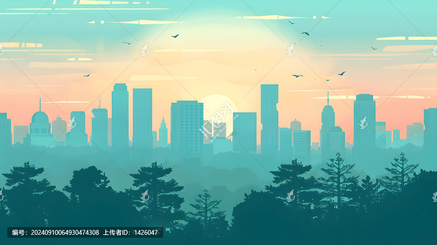 城市天際線日落景觀