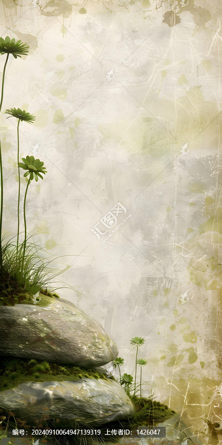 復古綠花巖石背景