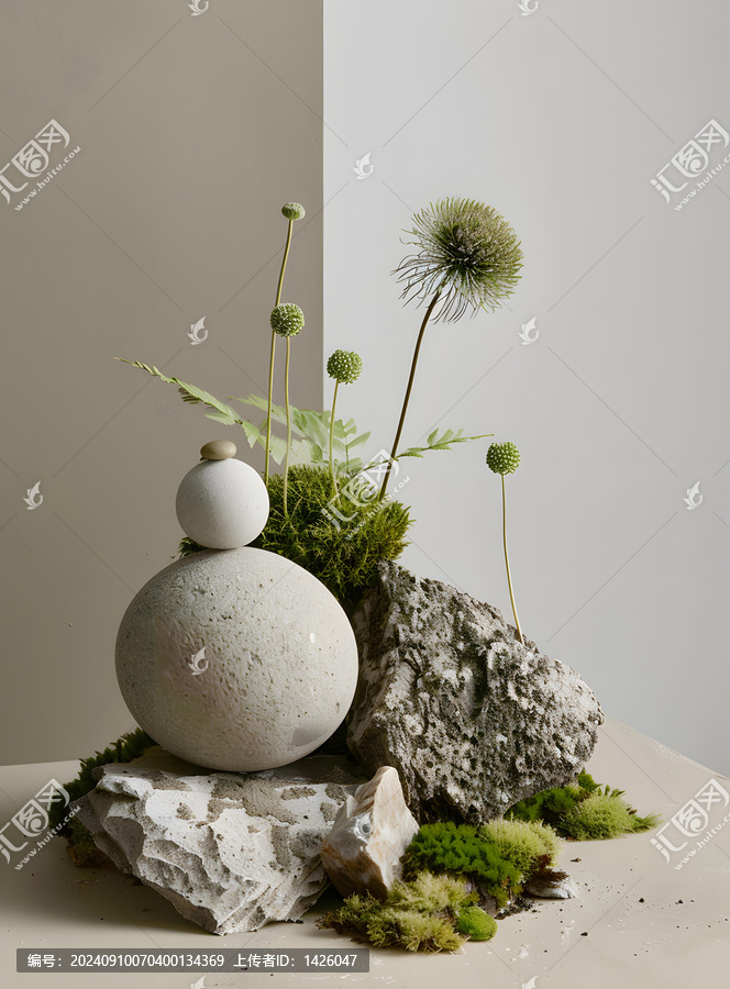 簡約石頭苔蘚靜物