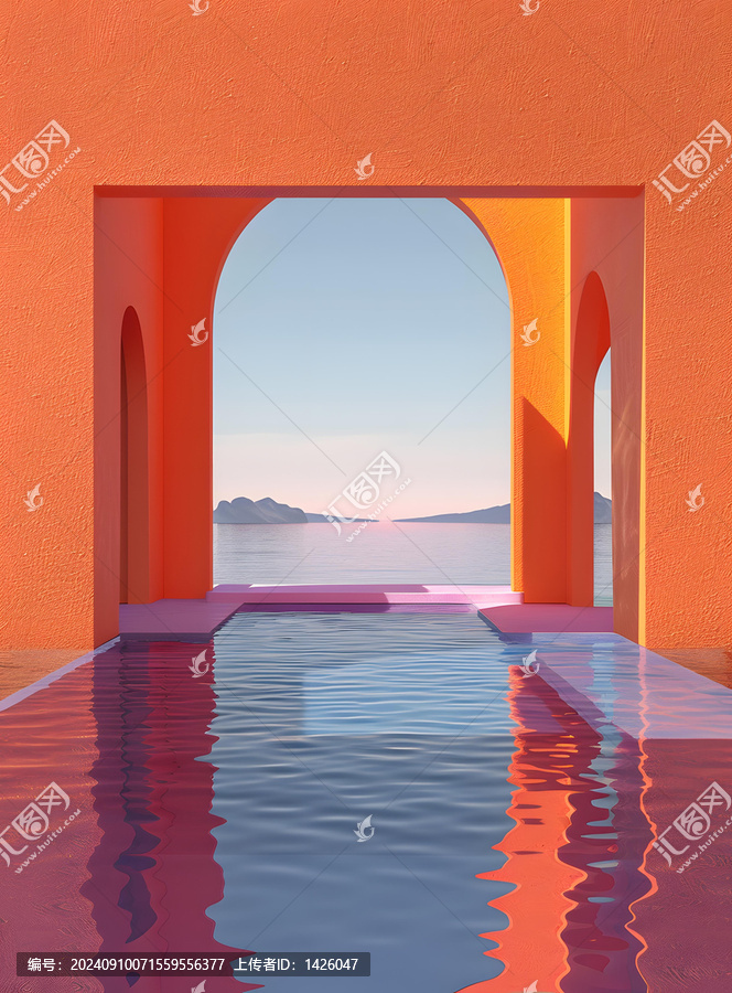 極簡主義拱形泳池海景