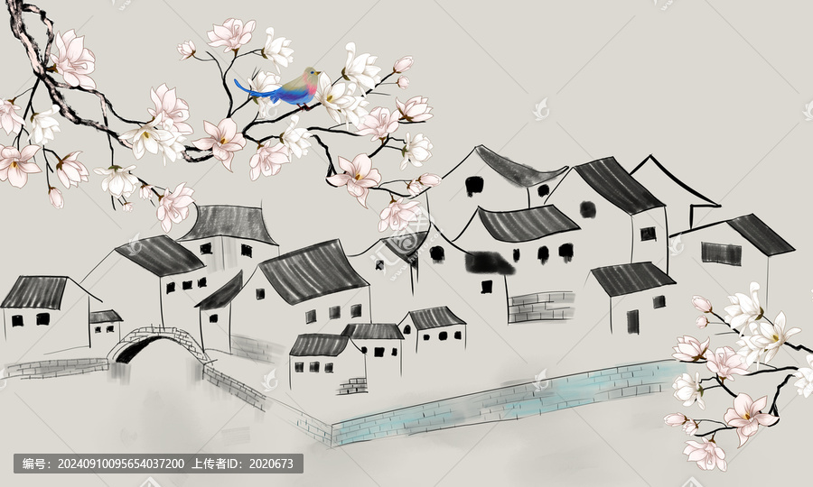 江南水墨山水花鳥