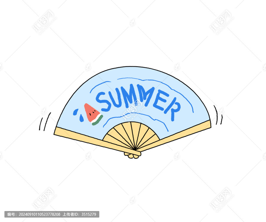扇子上寫著夏天英文字插畫