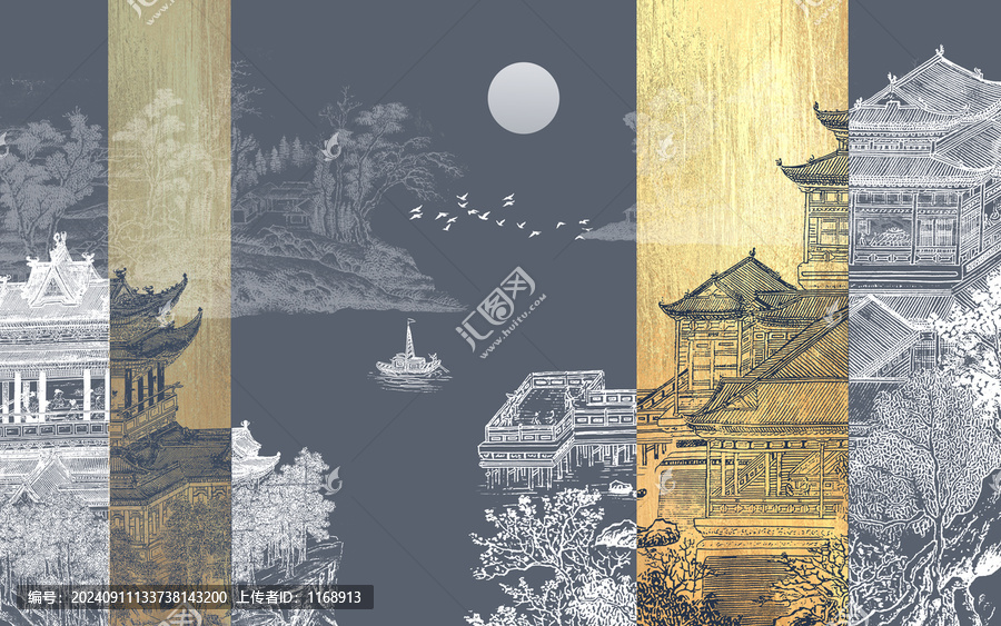 山水樓閣背景墻