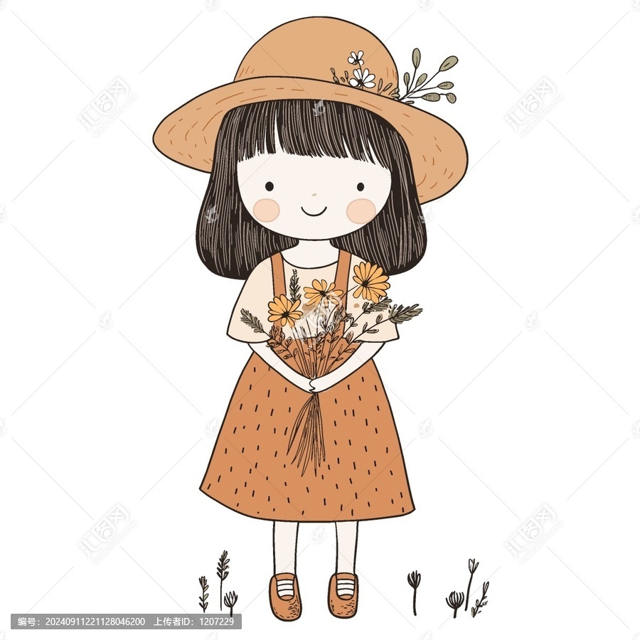 卡通鮮花小女孩矢量插畫