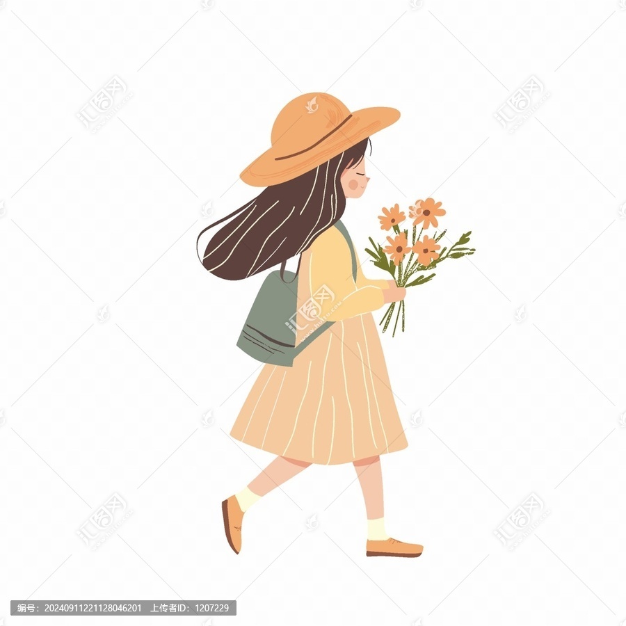 拿花的小女孩插畫矢量