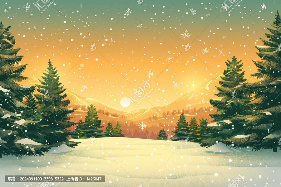 雪落在山脈上的冬季景觀