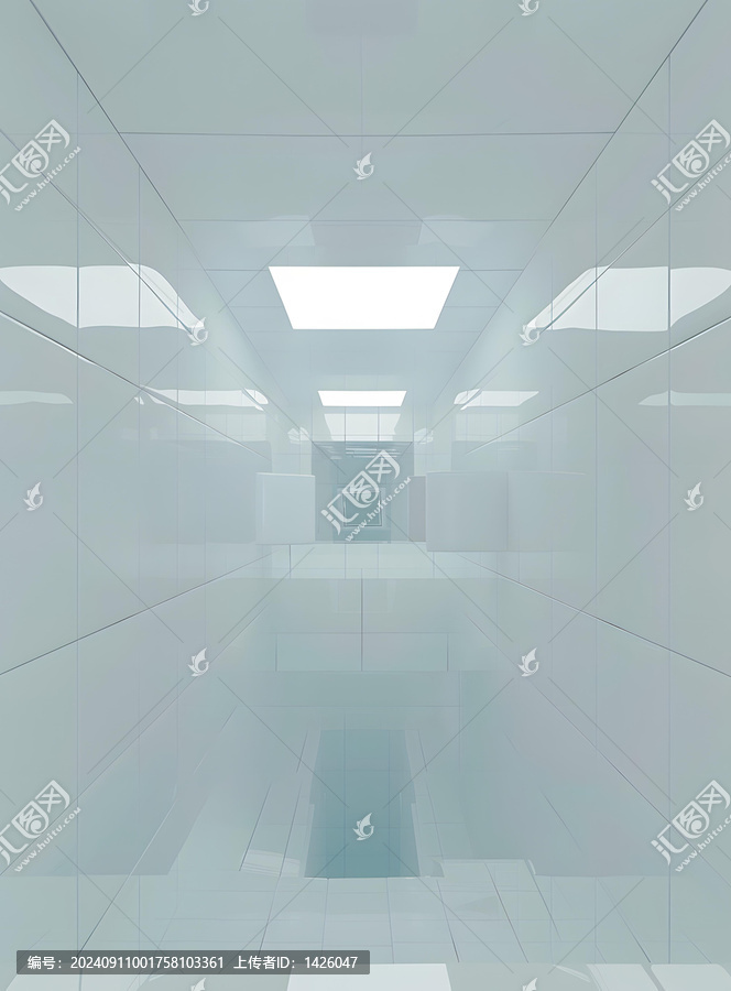 白色走廊設(shè)計(jì)，燈光和瓷磚