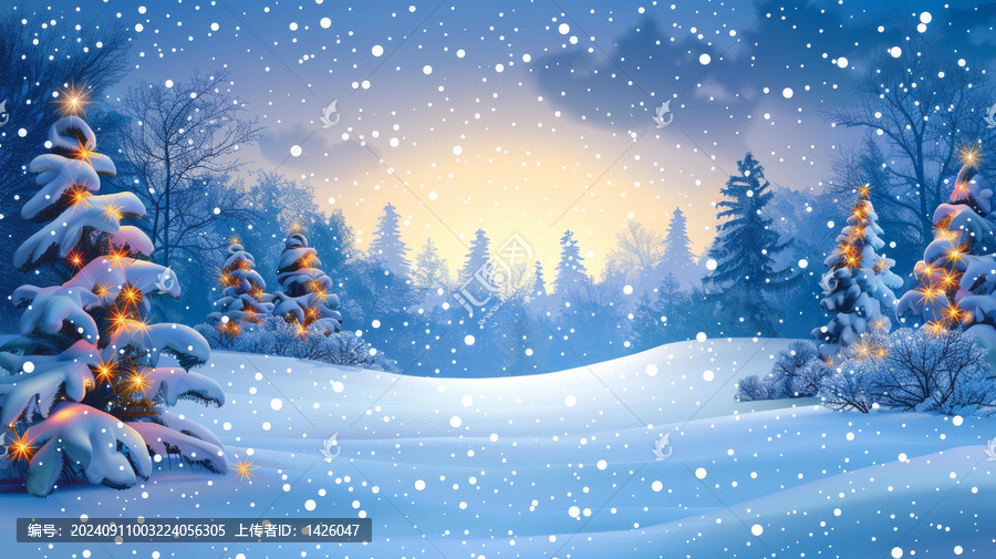 冬季雪景：圣誕樹林中的寧靜夜晚