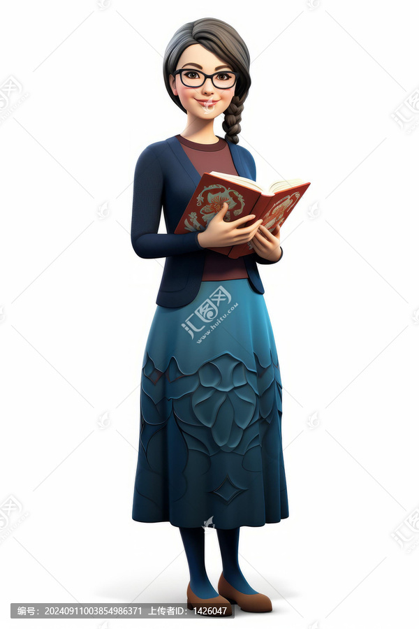 插圖一個年輕女子正在讀書