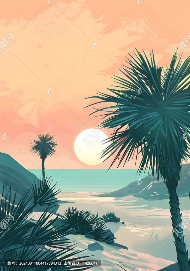 熱帶夕陽棕櫚樹風(fēng)景