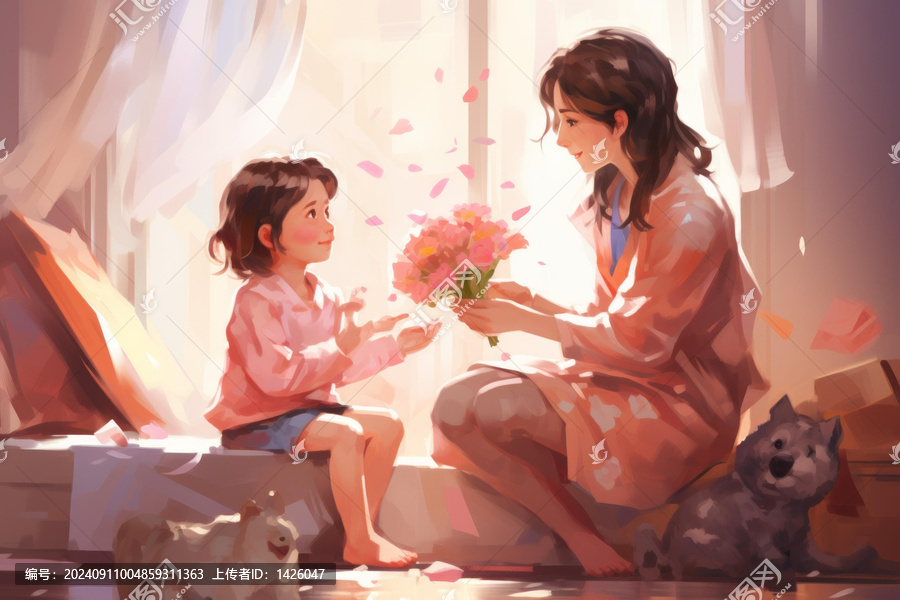 母親節(jié)媽媽和女兒的插圖