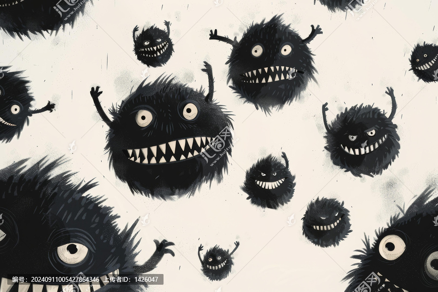 黑白卡通小怪獸