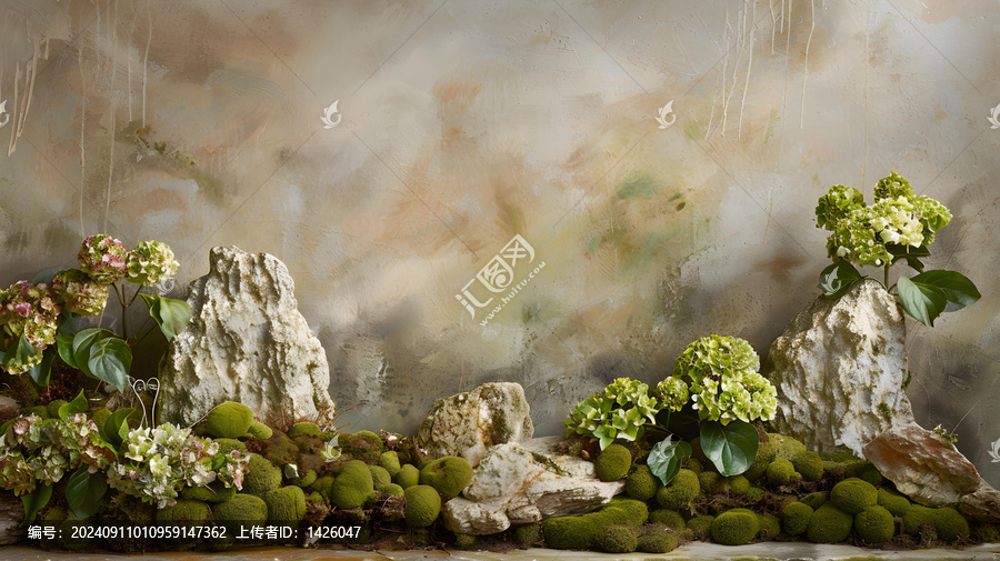 苔蘚石頭花卉背景墻