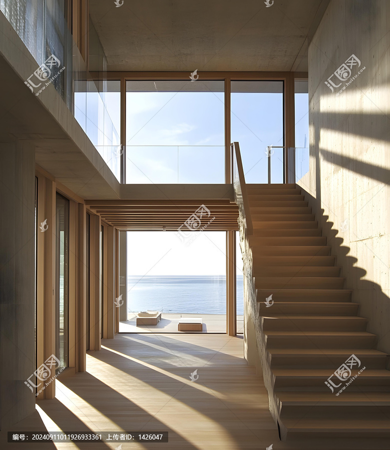 簡約風格住宅的海景樓梯