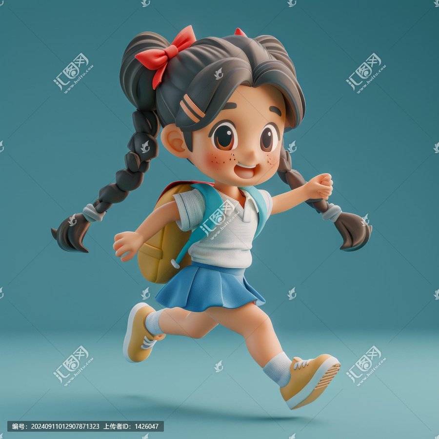 可愛的小學(xué)生背著書包奔跑