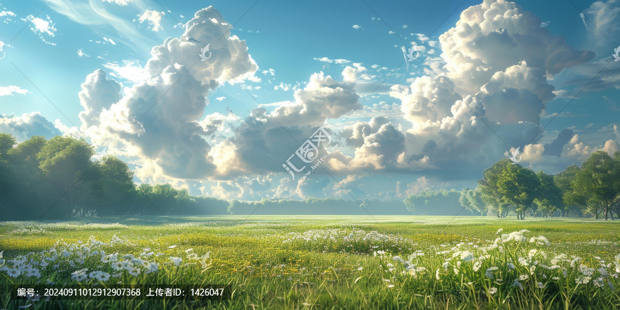 田野陽光草地藍天白云風景