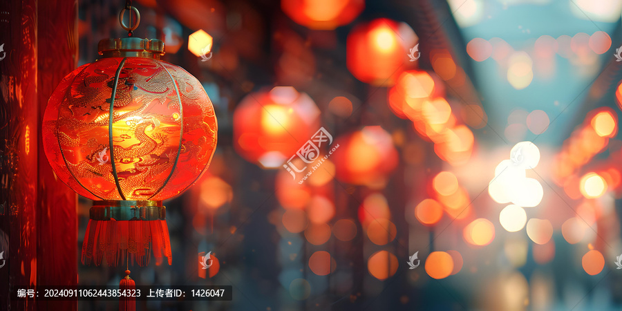 大紅燈籠高高掛起，烘托出節(jié)日的氣氛