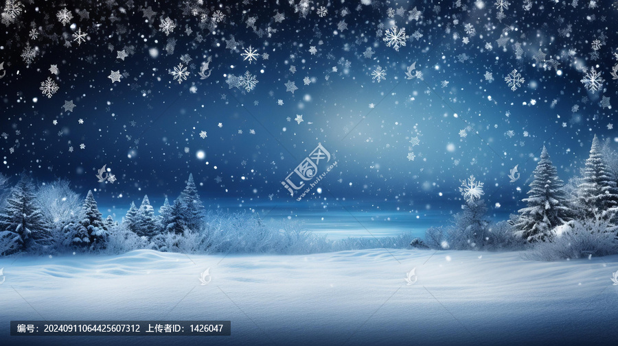 雪夜森林與冰封湖泊