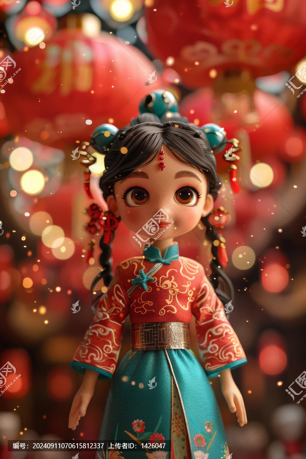 身穿旗袍的可愛(ài)小女孩