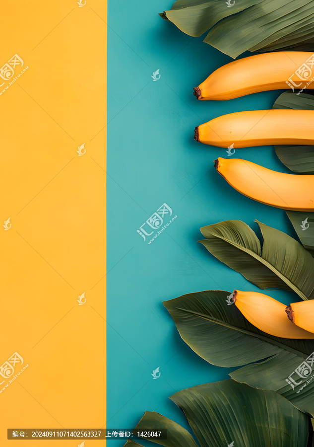 綠色葉子和黃色香蕉的熱帶夏季背景