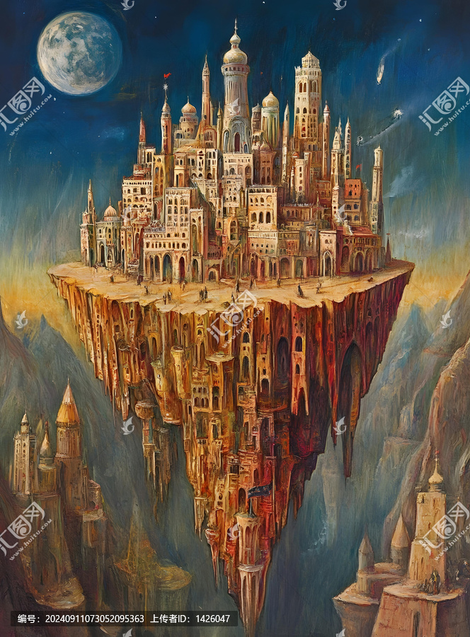 懸崖上的夢幻之城,月夜星空