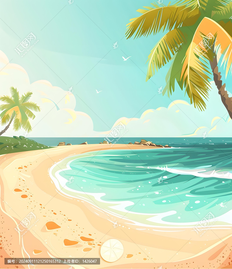熱帶沙灘與棕櫚樹的風景