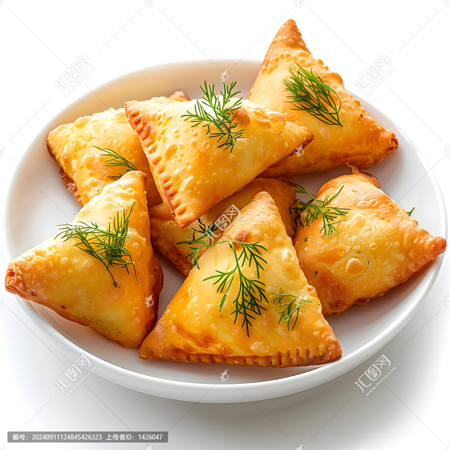 白色盤子里的炸三角,Samosa