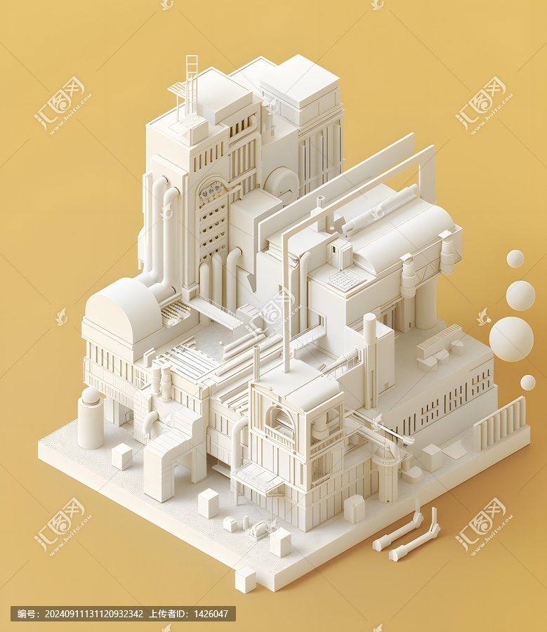 白色工廠建筑群3D模型