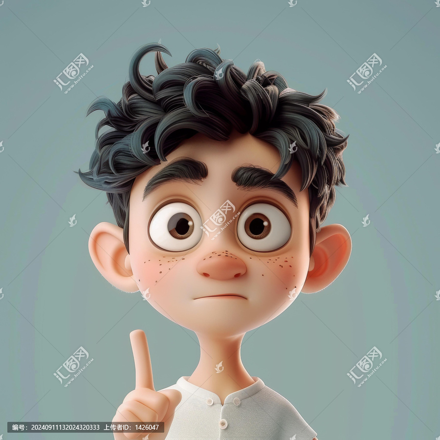 一個(gè)卷發(fā)黑發(fā)褐眼男孩的插圖
