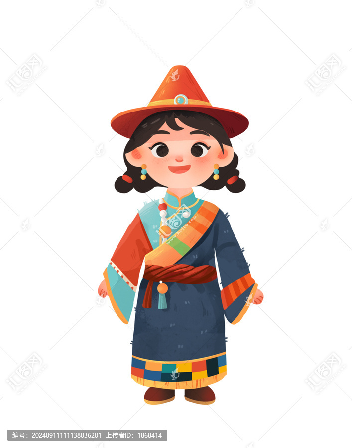 藏族人物女孩少數(shù)民族插畫