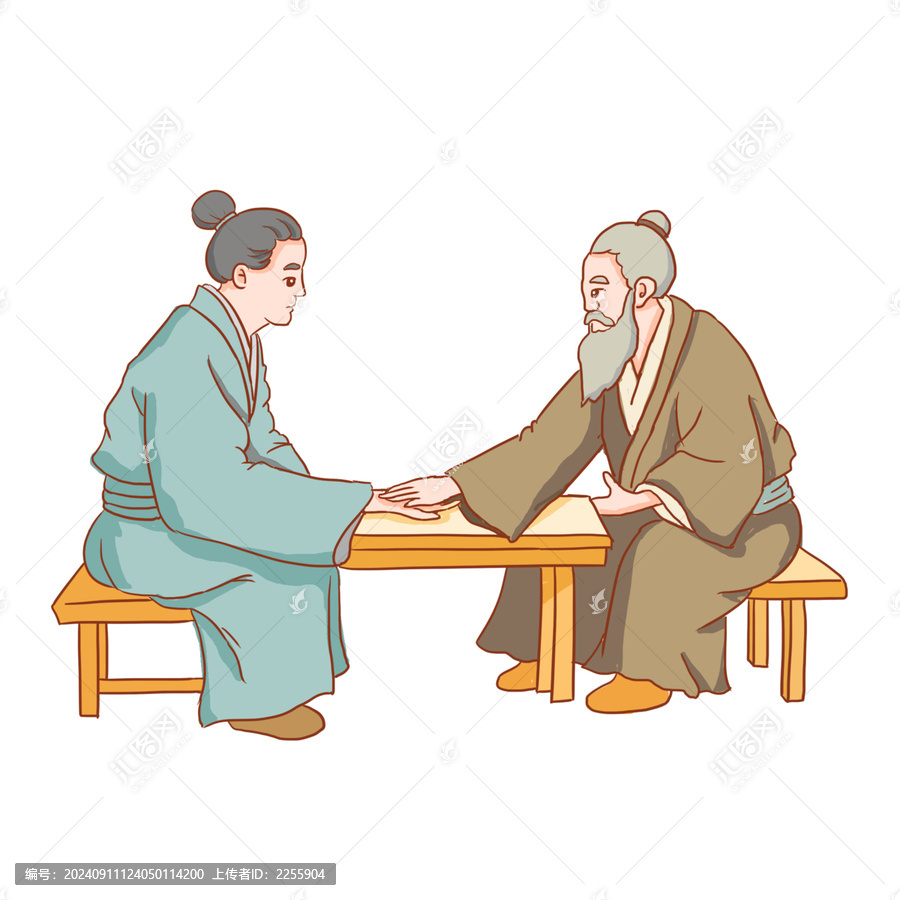 手繪卡通古人問診免摳元素