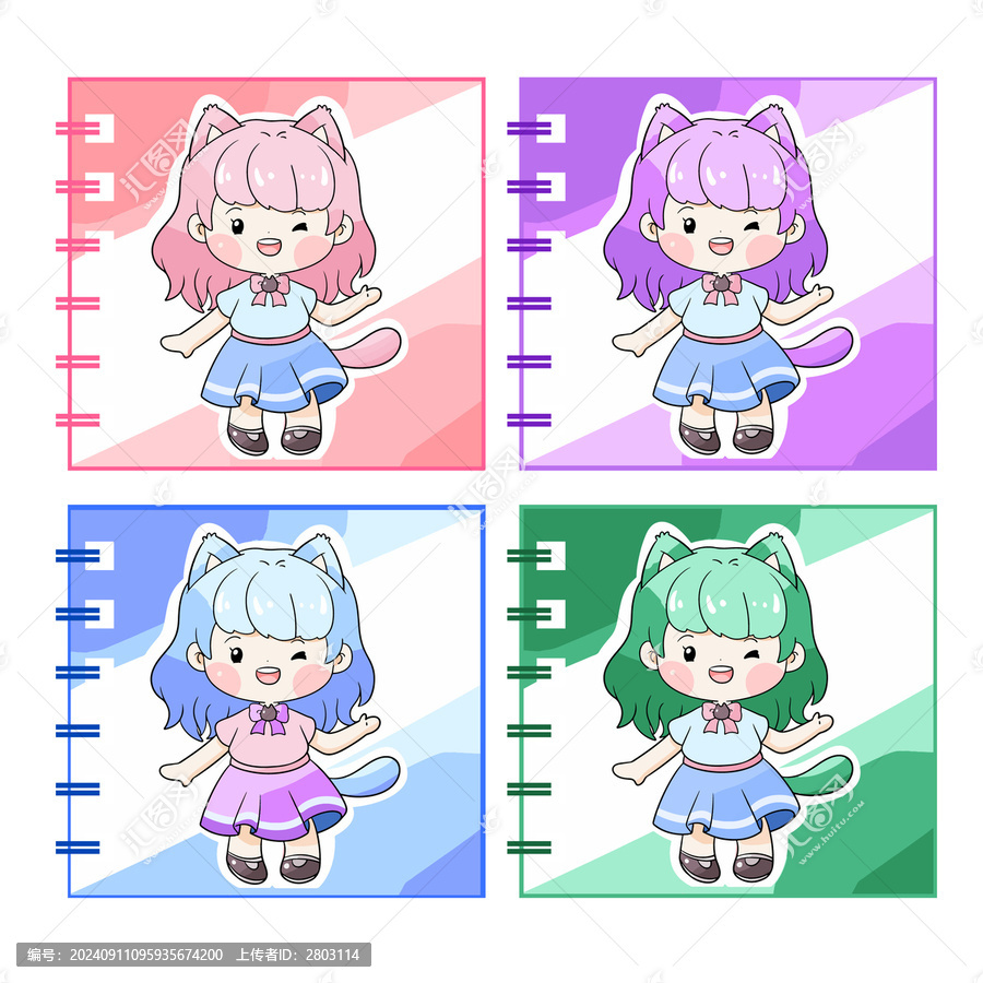 卡通可愛貓咪女孩本本封面