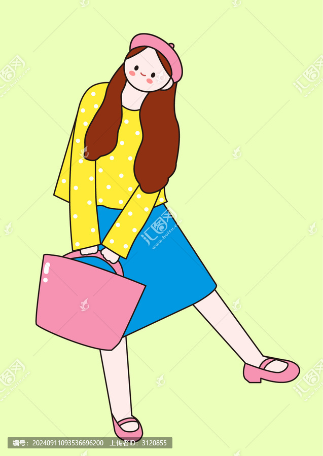 可愛簡筆畫戴貝雷帽的女孩