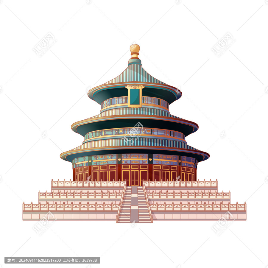 北京天壇祈年殿國潮插畫建筑