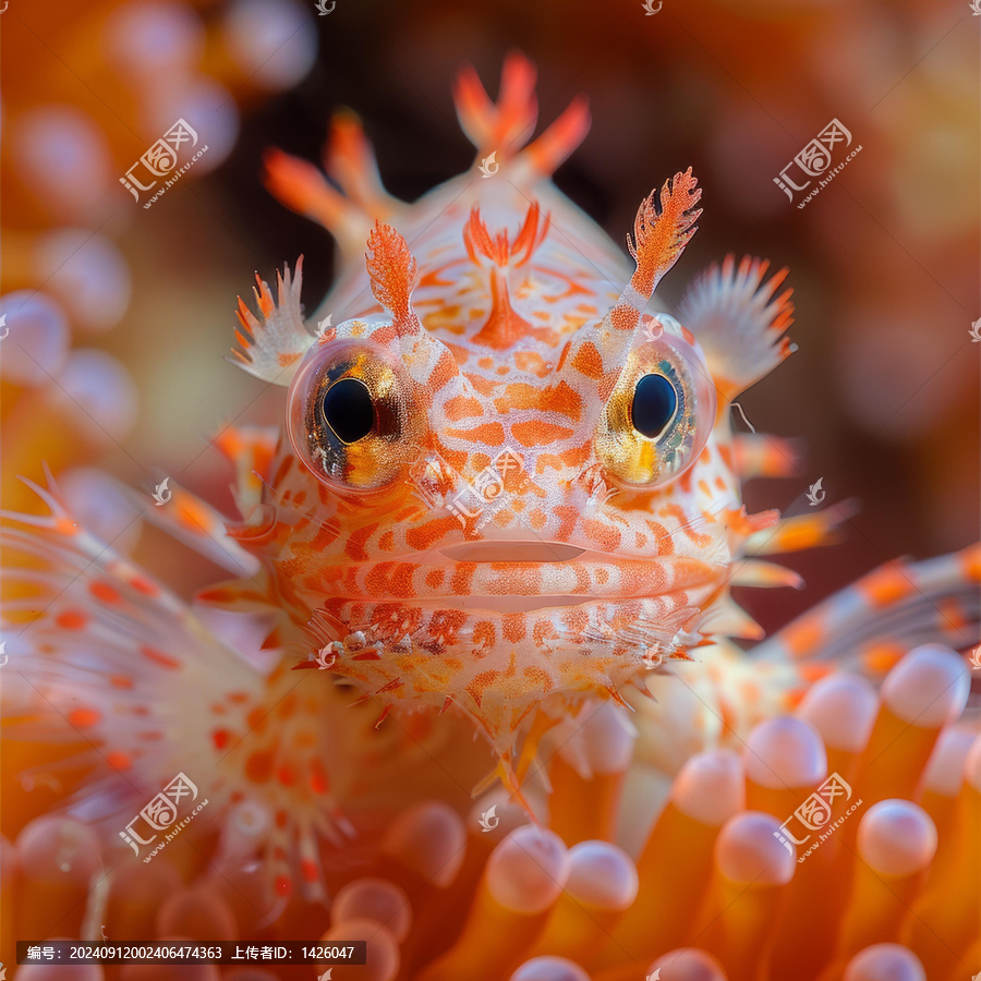 紅白相間的小魚長著大眼睛和大嘴巴