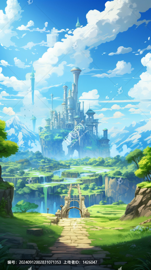 漂浮島嶼和城堡的奇幻景觀