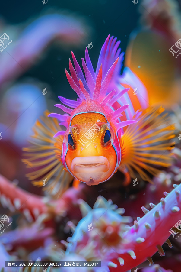 一張生動而詳細(xì)的小丑魚圖片嘴巴微微張開